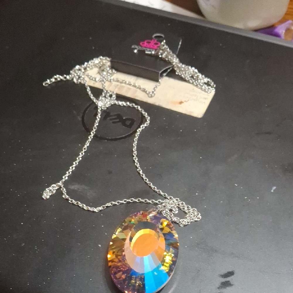 Colorful Crystal Pendant Necklace With Matching Earrings